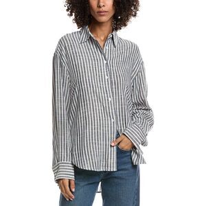Lyra & Co Womens Linen-Blend Shirt, Blue